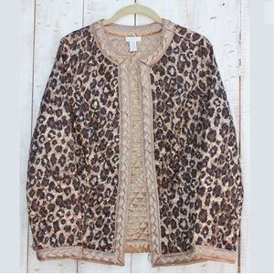 Chico’s Women’s Gold Cheetah Jacket Open Front 0